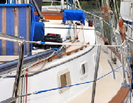 The finished rope lifelines were covered with a plastic tube to prevent chafe and make the lines easier to hold on to 