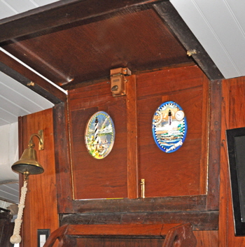 A view from inside, showing the lock on the doors.