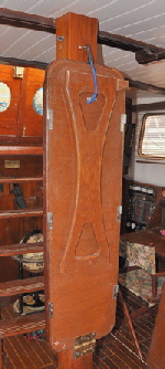 When floorbords need to be lifted the table leafes are slid off and the table can be stowed on the mast post.