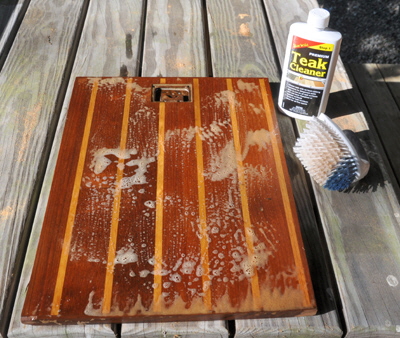 After rigerous cleaning the teak has started to be restored.