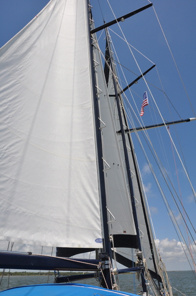 Three sails set on a nice broad reach.