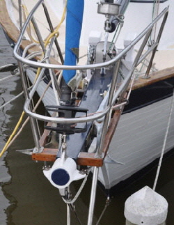 This is the finished bowsprit showing the powder coated crance iron in place.
