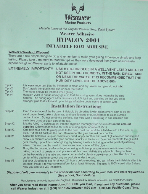 Dinghy glue Instructions. 