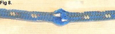 Both ends of the cover intertwinded and ready to be taped and whipped..