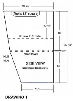 Drawing of the freezer, side view.