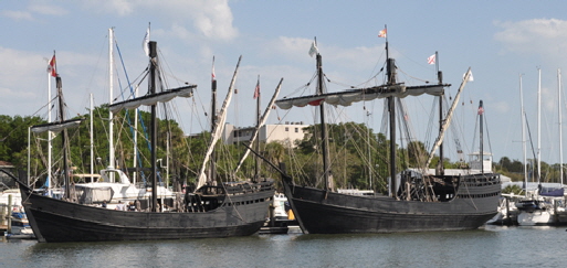 The Nina and Pinta arrive at Vero Beach marina.